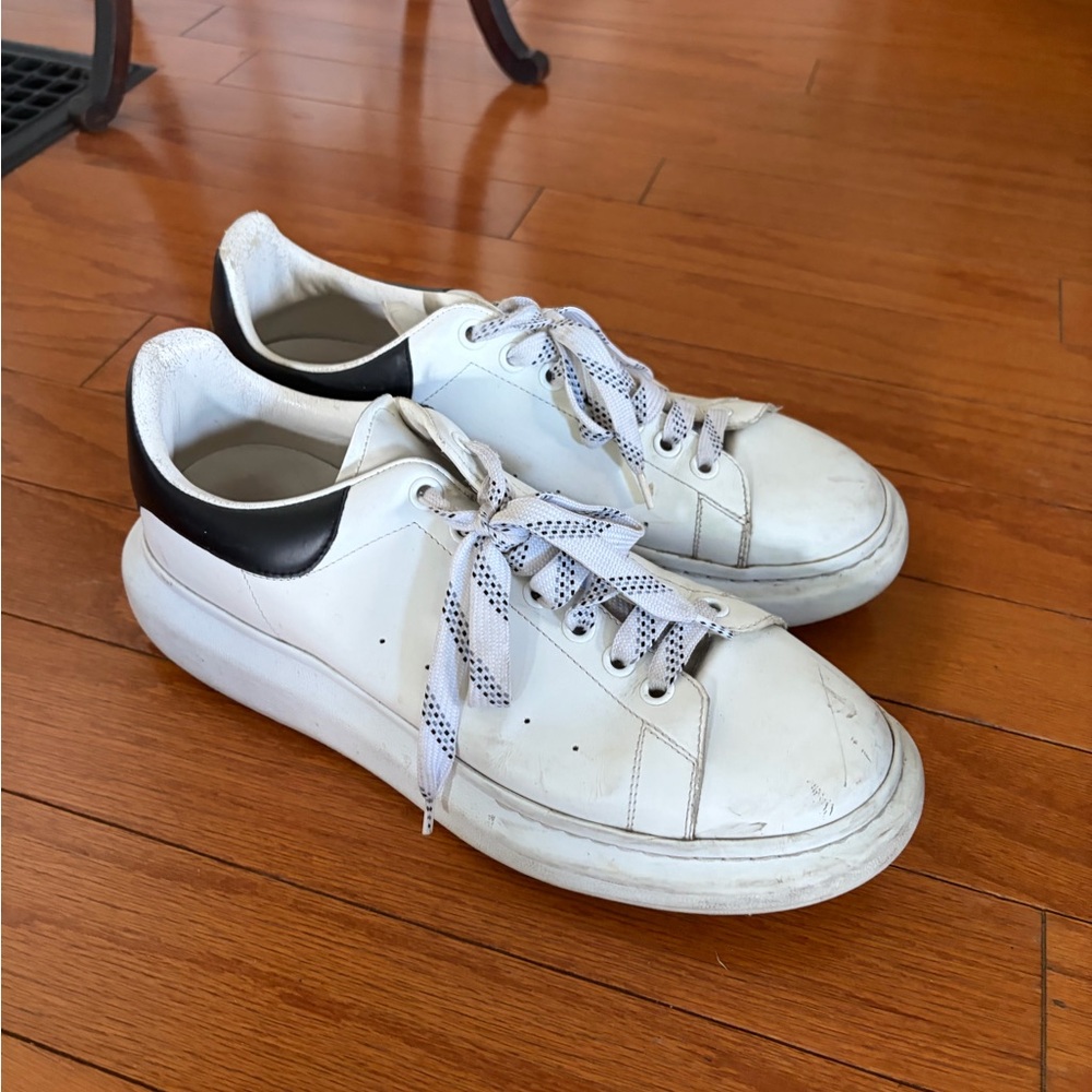 Men's White Leather Sneaker with Black Heel Accent